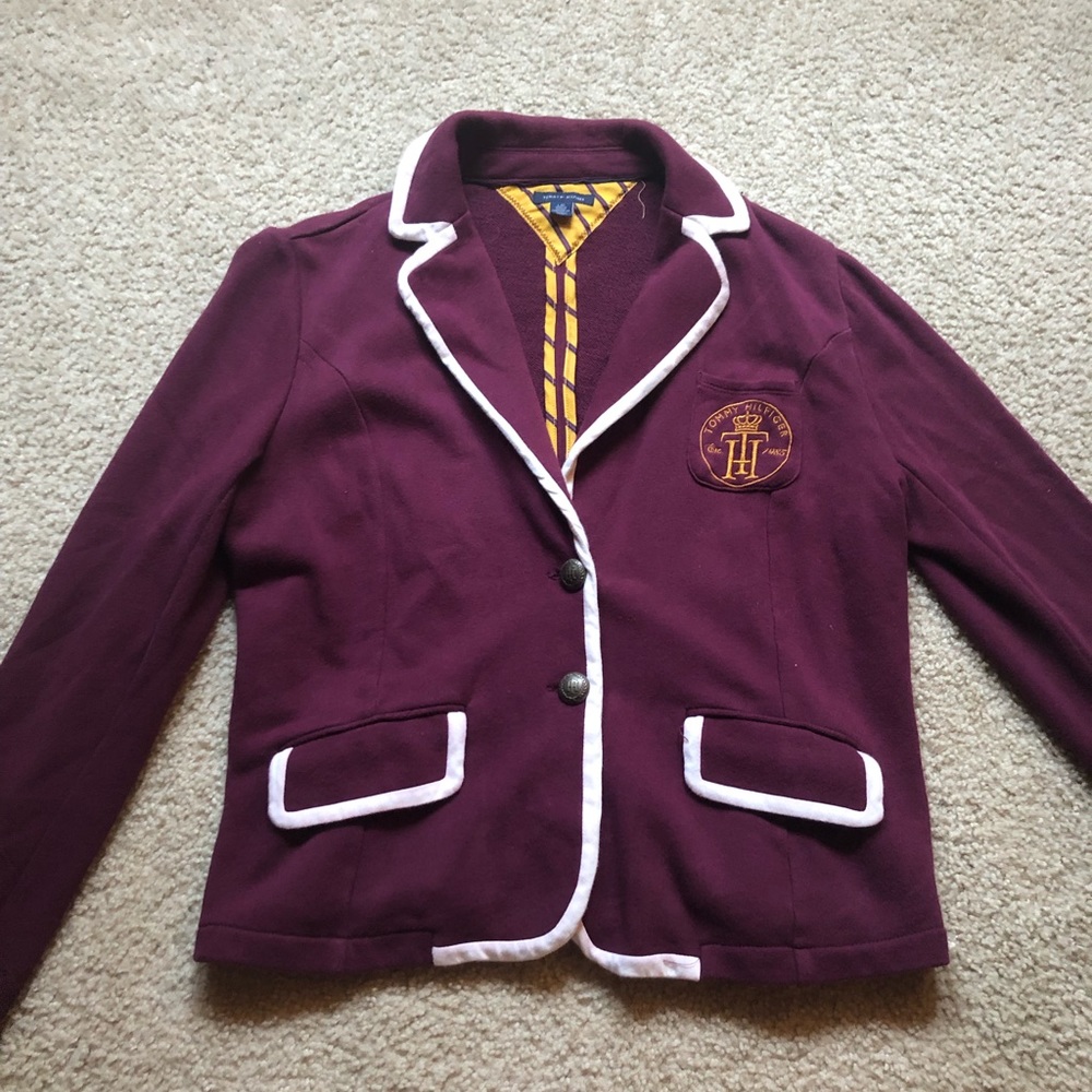 Tommy Hilfiger Embroidered Burgundy Blazer